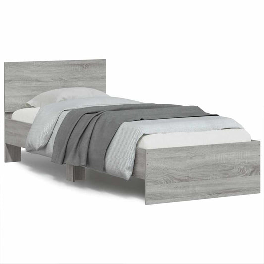 Bed Frame without Mattress with LED Lights 90x190 cm Grey sonoma
