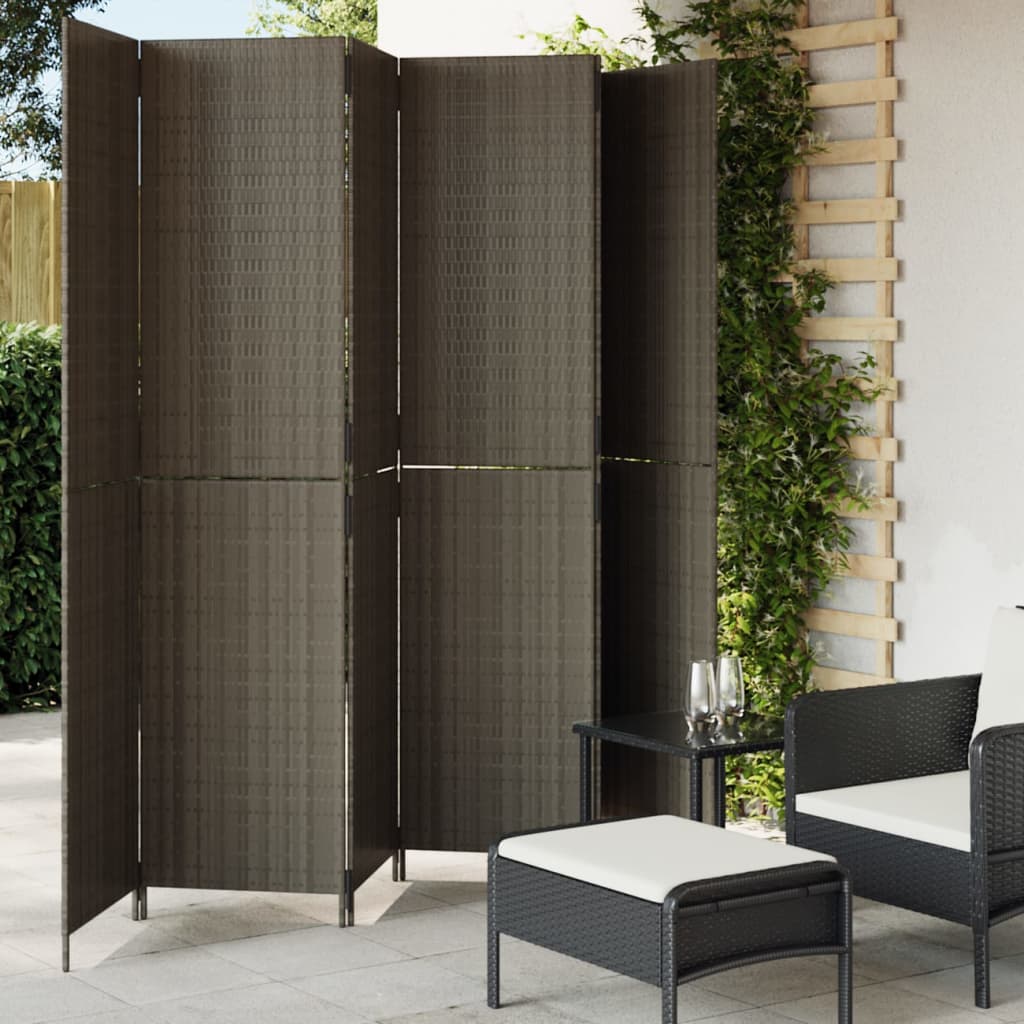 Room Divider 4 Panels Poly Rattan Full Weaving Length 200 cm Grey 294 cm