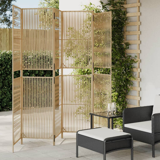Room Divider 3 Panels Poly Rattan Line Weaving Length 200 cm Beige 294 cm