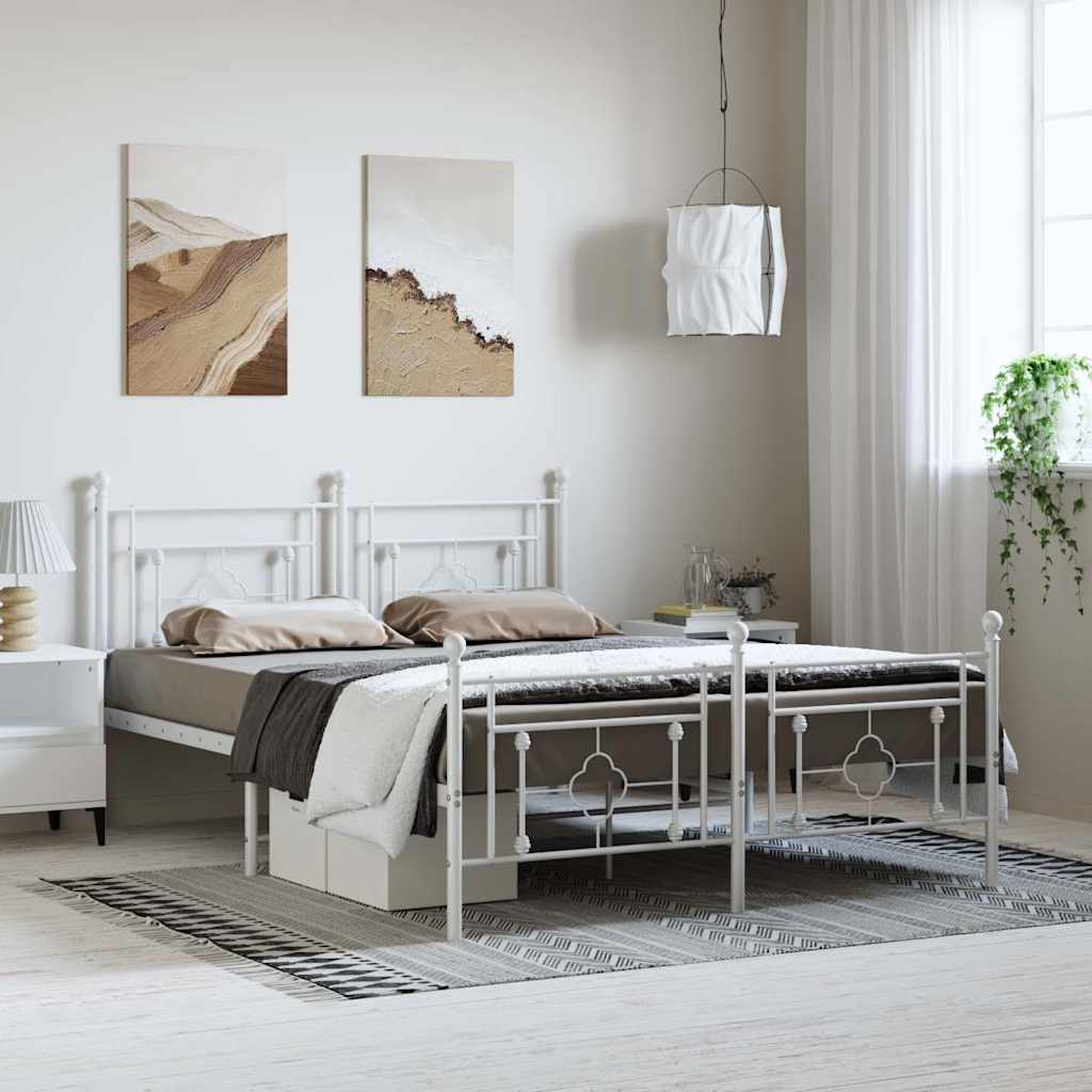 Metal Bed Frame without Mattress with Footboard with Headboard & Footboard White 193 cm 203 cm