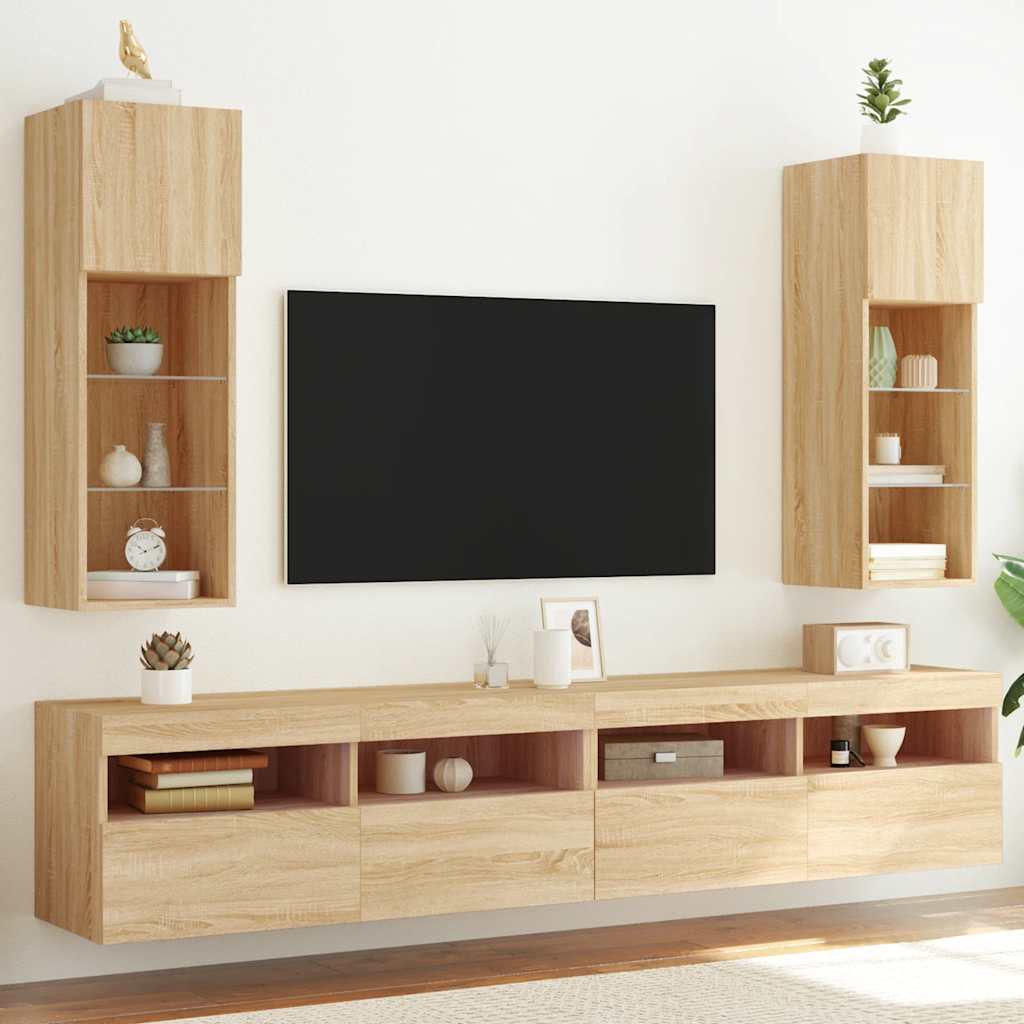 TV Cabinet Set with LED Lights 30.5x30x90 cm 2 pcs Sonoma oak