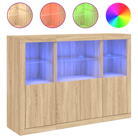 vidaXL Sideboards with LED Lights 3 pcs Sonoma Oak Engineered Wood 2