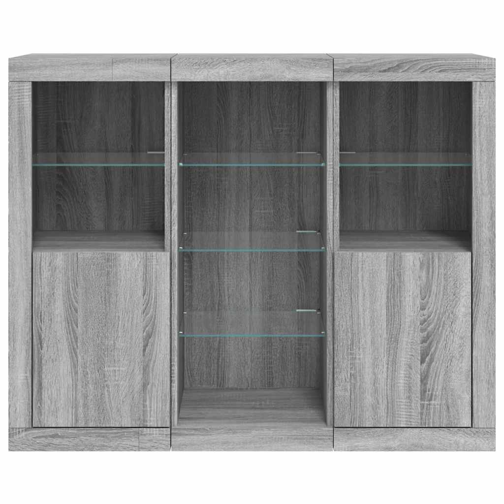 vidaXL Sideboards with LED Lights 3 pcs Grey Sonoma Engineered Wood 6