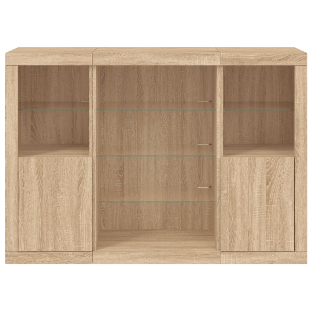 vidaXL Sideboards with LED Lights 3 pcs Sonoma Oak Engineered Wood 6