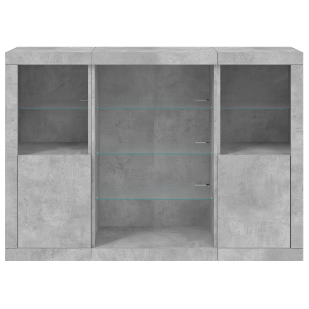 vidaXL Sideboards with LED Lights 3 pcs Concrete Grey Engineered Wood 6
