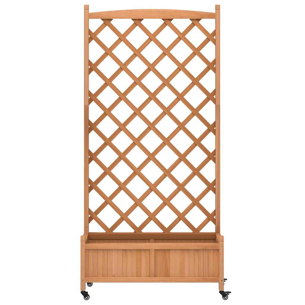 vidaXL Planter with Trellis and Wheels Brown Solid Wood Fir 4