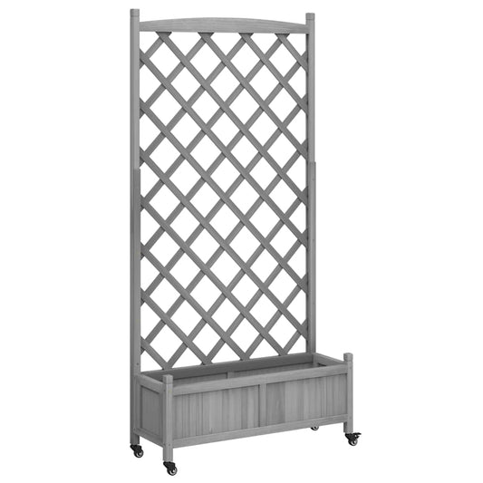 vidaXL Planter with Trellis and Wheels Grey Solid Wood Fir 2