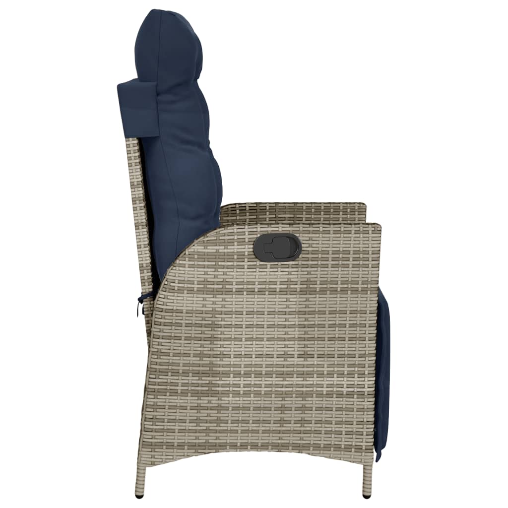 vidaXL 3 Piece Bistro Set with Cushions Grey Poly Rattan 6