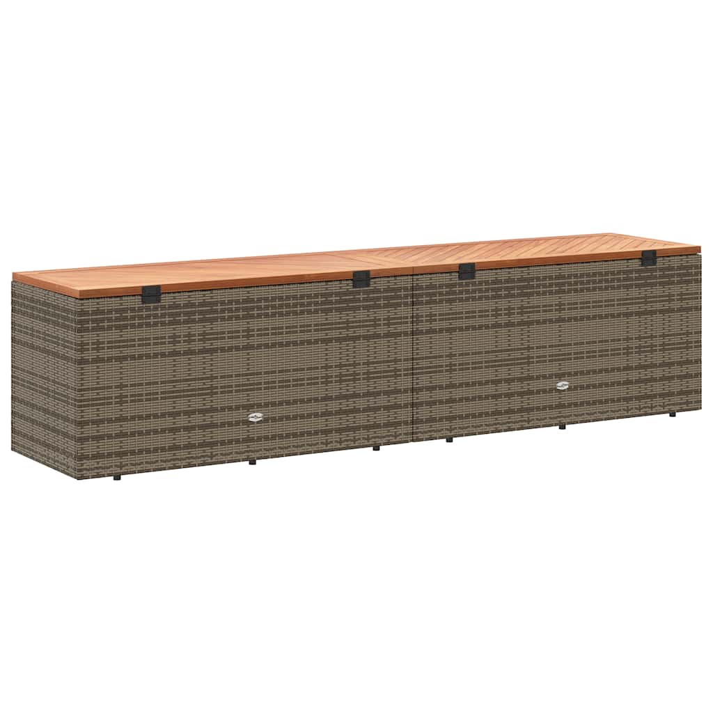 vidaXL Garden Storage Box Grey 220x50x54 cm Poly Rattan Acacia Wood 6