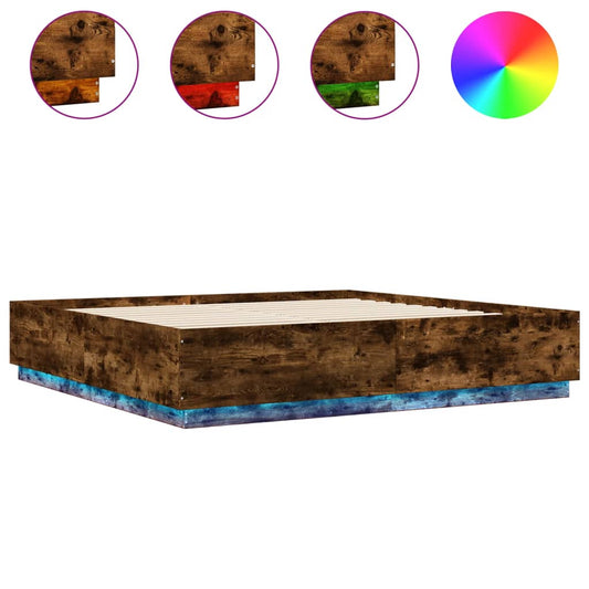 vidaXL Bed Frame with LED without Mattress Smoked Oak 200x200 cm 2