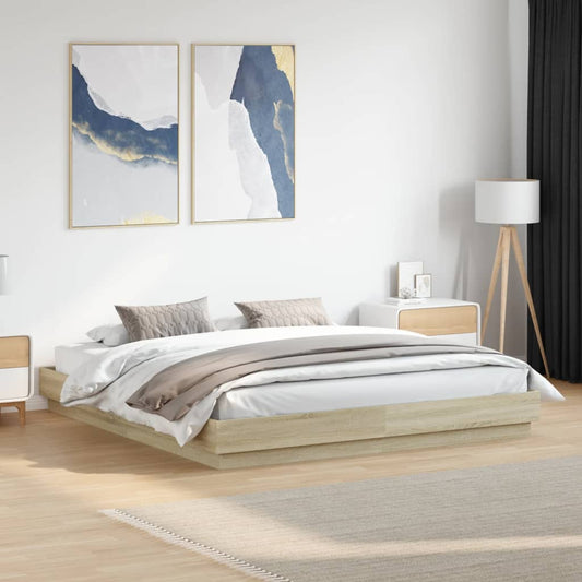 Bed Frame with LED without Mattress 200x200 cm Sonoma oak