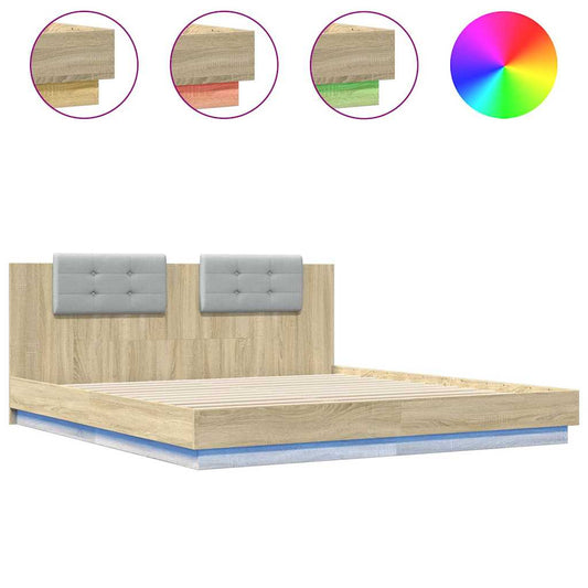 vidaXL Bed Frame with LED without Mattress Sonoma Oak 160x200 cm 2