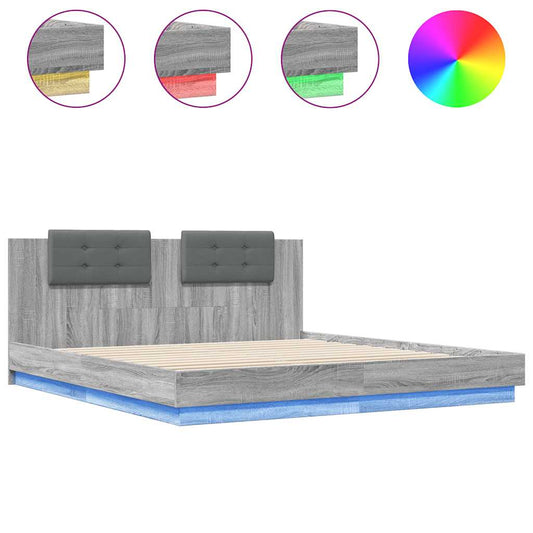 vidaXL Bed Frame with LED without Mattress Grey Sonoma 160x200 cm 2