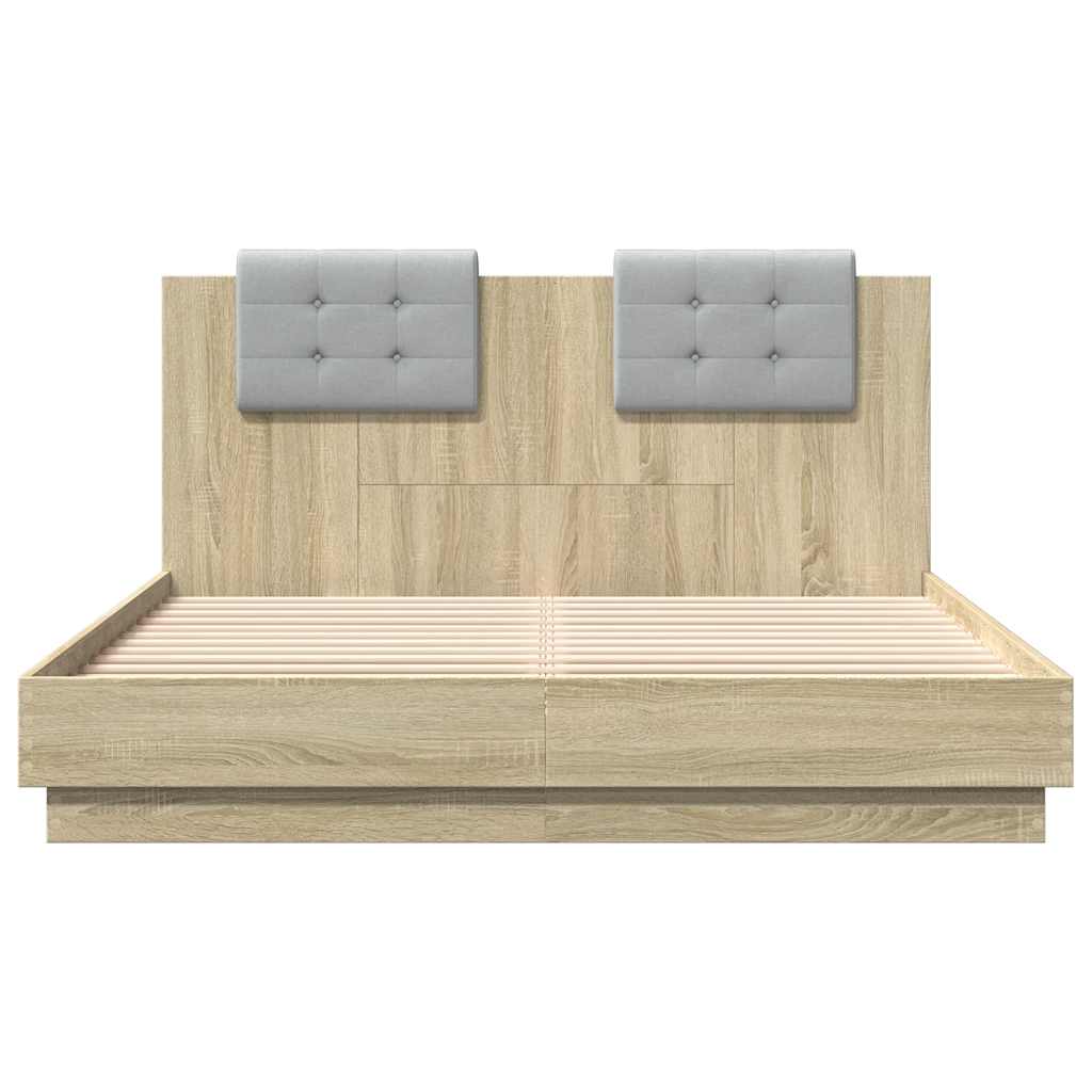 vidaXL Bed Frame with LED without Mattress Sonoma Oak 140x200 cm 6