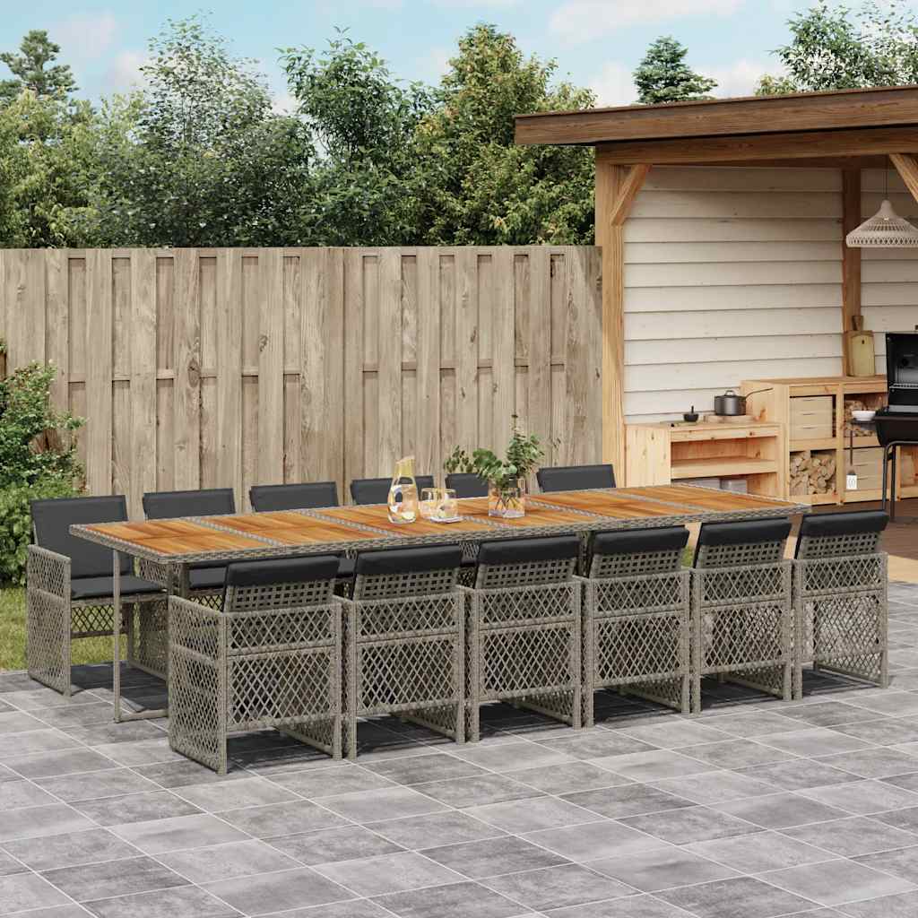 vidaXL 5 Piece Garden Dining Set with Cushions Poly Rattan Wood