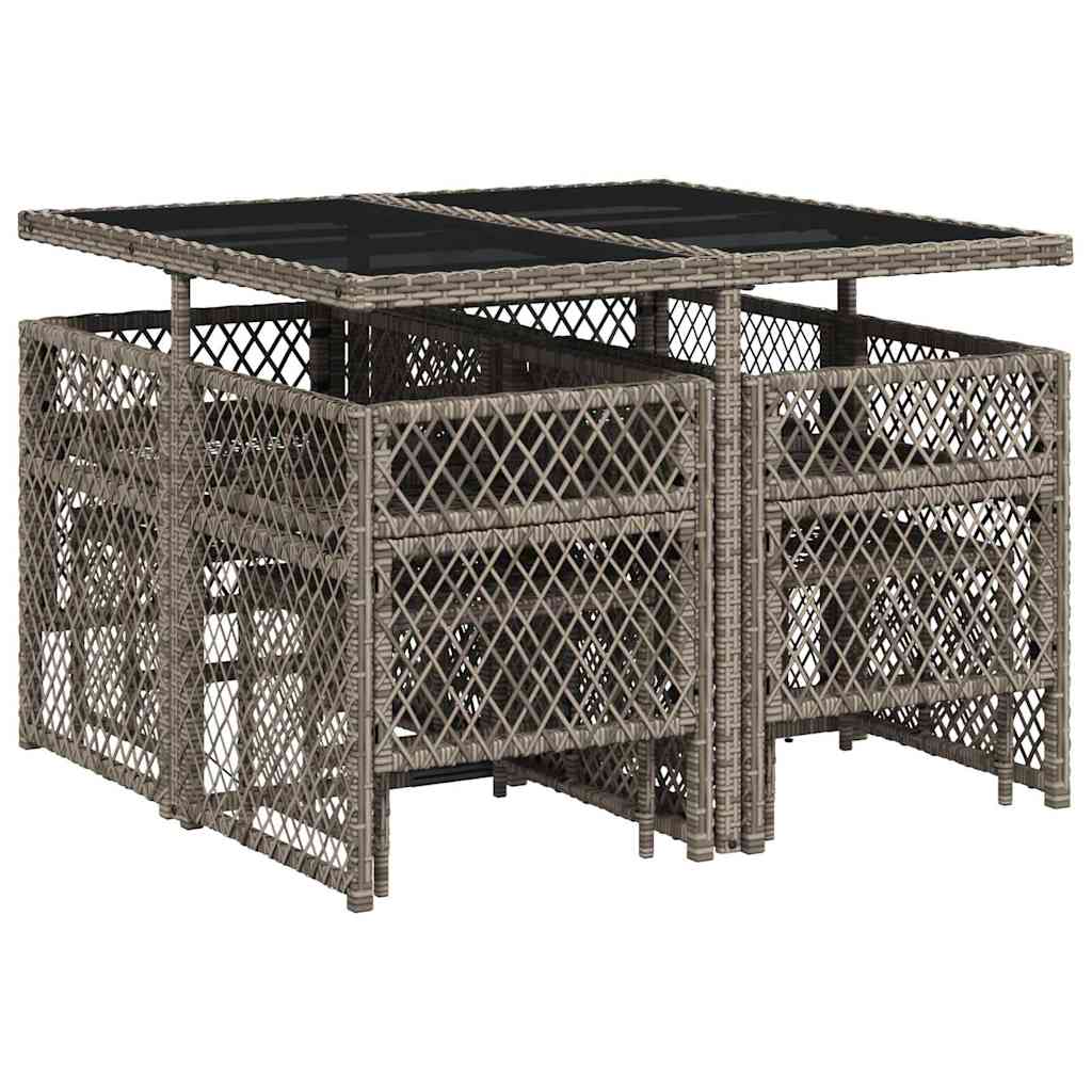 vidaXL 9 Piece Garden Dining Set with Cushions Grey Poly Rattan 6