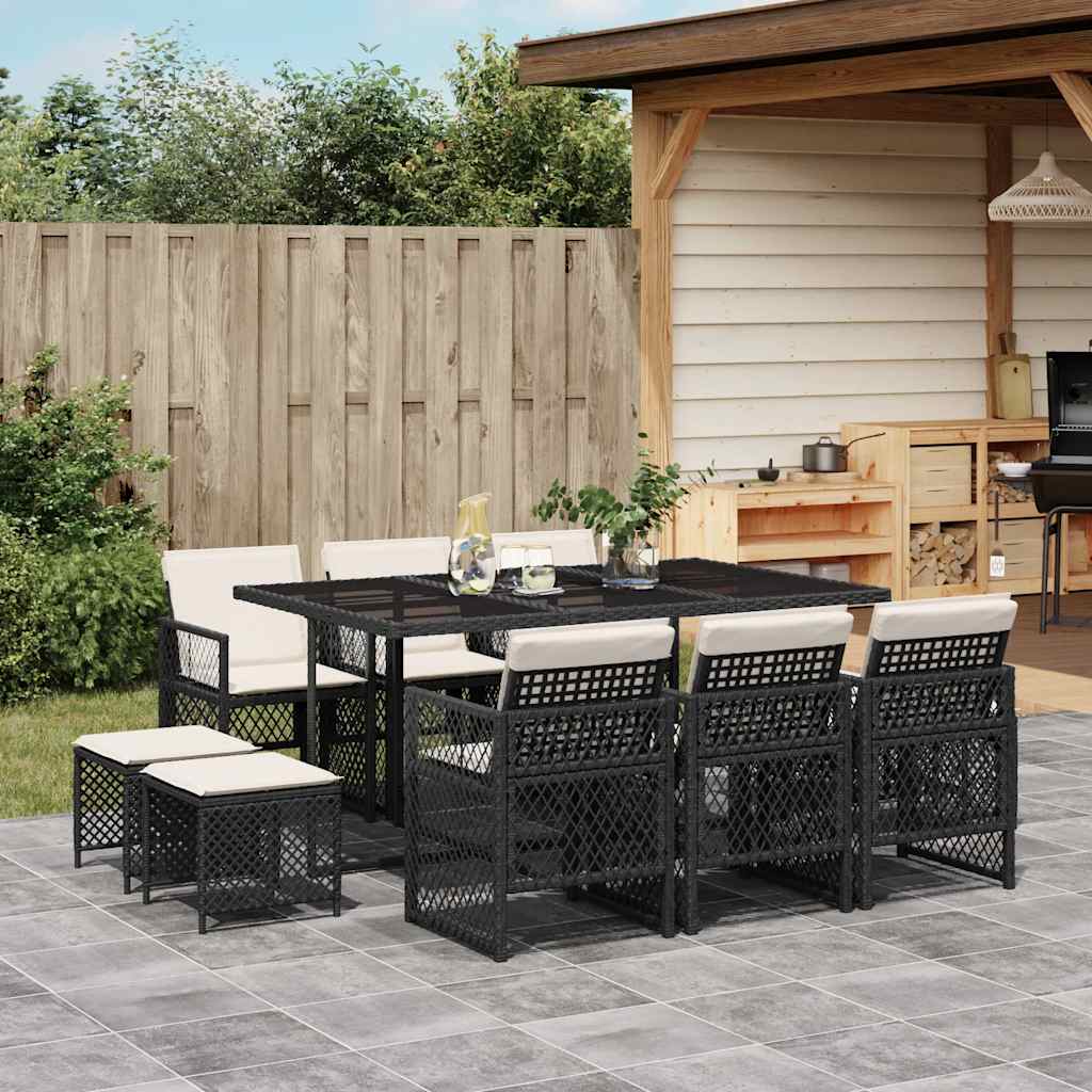 vidaXL 11 Piece Garden Dining Set with Cushions Poly Rattan Glass 10
