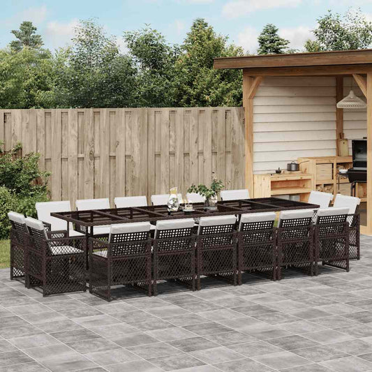 17 Piece Garden Dining Set with Cushions Poly Rattan Glass 16 pcs Brown