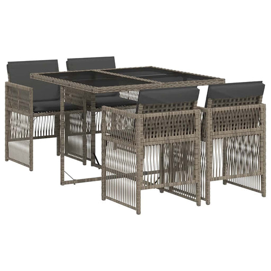5 Piece Garden Dining Set with Cushions Poly Rattan Glass 4 Grey
