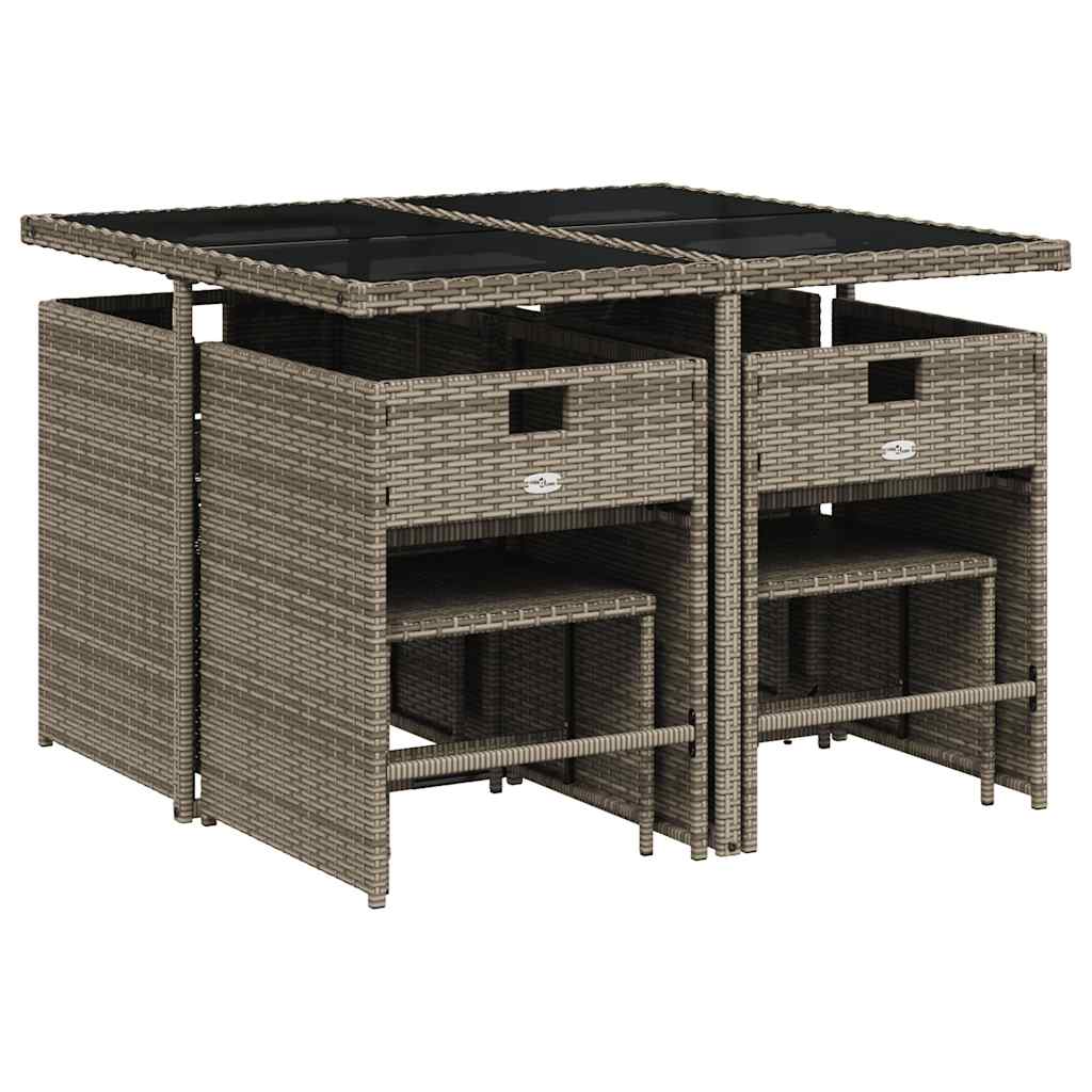 vidaXL 9 Piece Garden Dining Set with Cushions Grey Poly Rattan 6