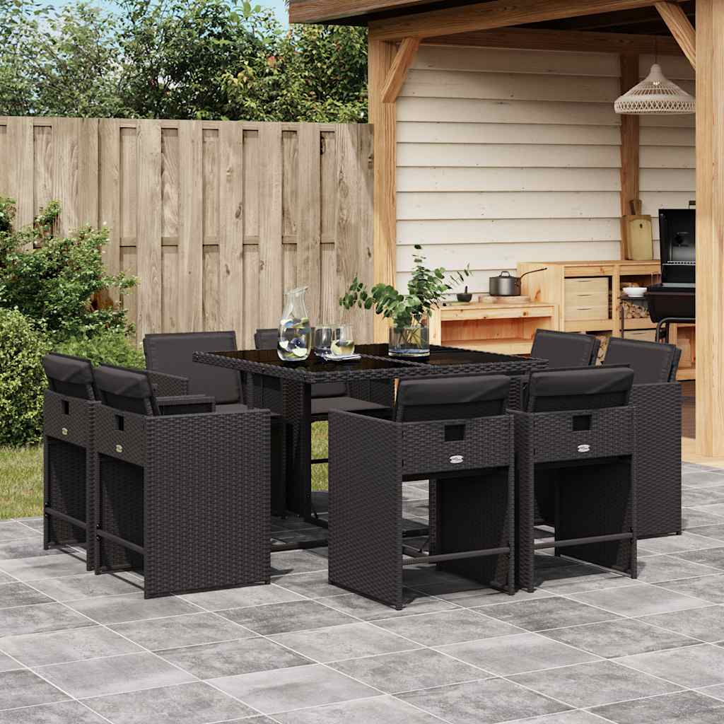vidaXL 9 Piece Garden Dining Set with Cushions Poly Rattan Glass 8