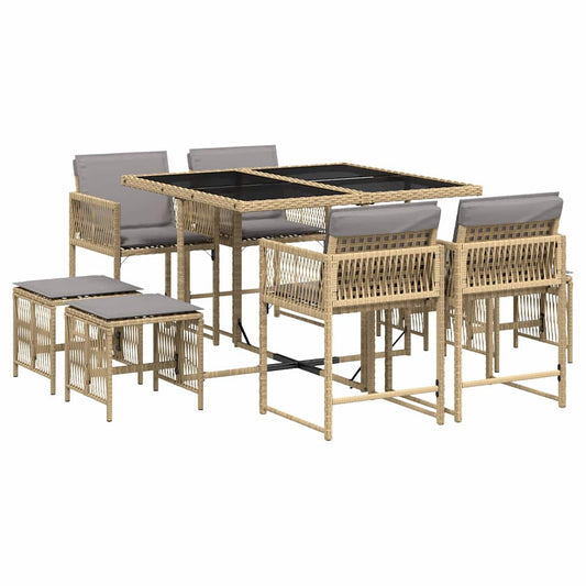 vidaXL 9 Piece Garden Dining Set with Cushions Mix Beige Poly Rattan 2