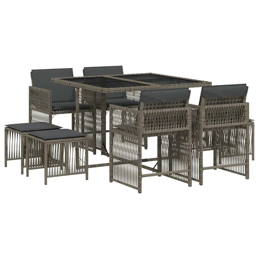 vidaXL 9 Piece Garden Dining Set with Cushions Grey Poly Rattan 2