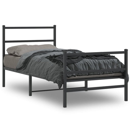 Metal Bed Frame without Mattress with Footboard with Headboard & Footboard Black 90 cm 200 cm