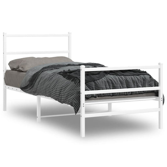 Metal Bed Frame without Mattress with Footboard with Headboard & Footboard White 90 cm 190 cm