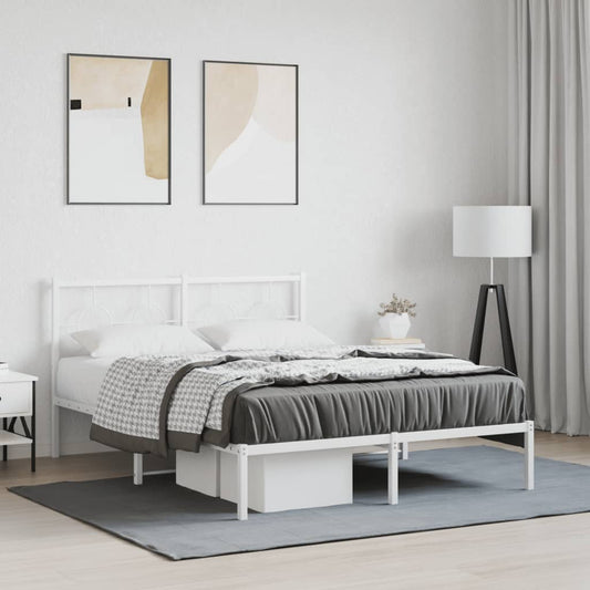 Metal Bed Frame without Mattress with Headboard White 140 cm
