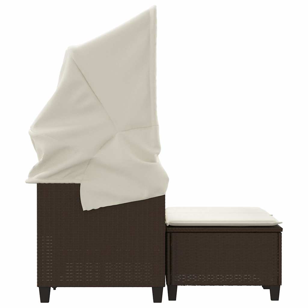 vidaXL Garden Sofa 2-Seater with Canopy and Stools Brown Poly Rattan 6