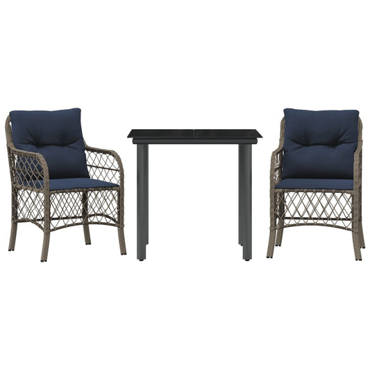 5 Piece Garden Dining Set with Cushions Grey Poly Rattan Round leg
