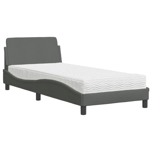 vidaXL Bed with Mattress "Dover" Dark Grey Single Fabric 2