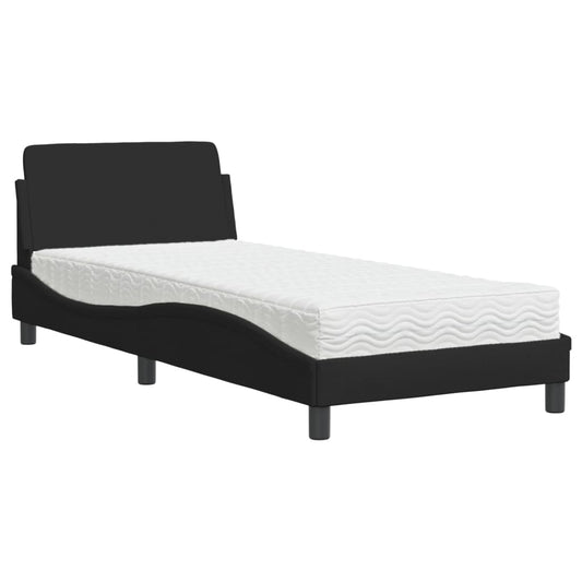 vidaXL Bed with Mattress "Dover" Black Single Fabric 2