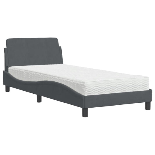 vidaXL Bed with Mattress "Dover" Dark Grey Single Velvet 2