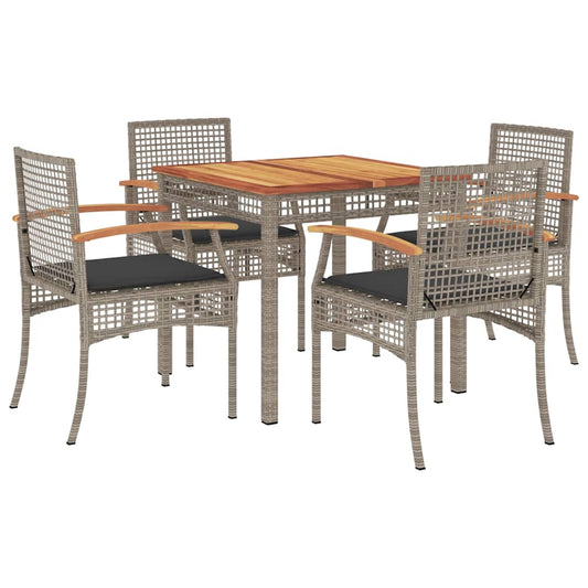 vidaXL 5 Piece Garden Dining Set with Cushions Grey Poly Rattan 2