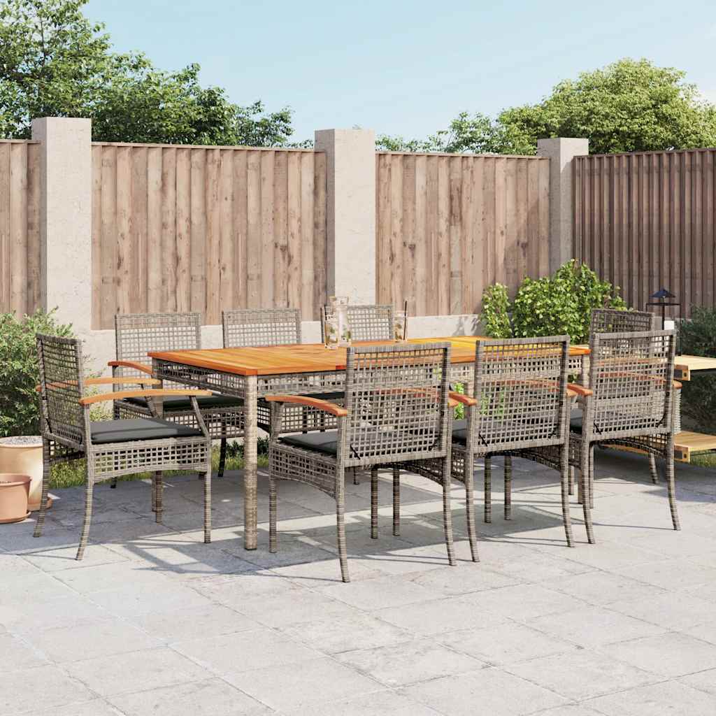vidaXL 5 Piece Garden Dining Set with Cushions Grey Poly Rattan
