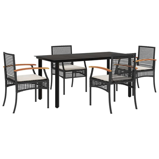 vidaXL 5 Piece Garden Dining Set with Cushions Black Poly Rattan 2