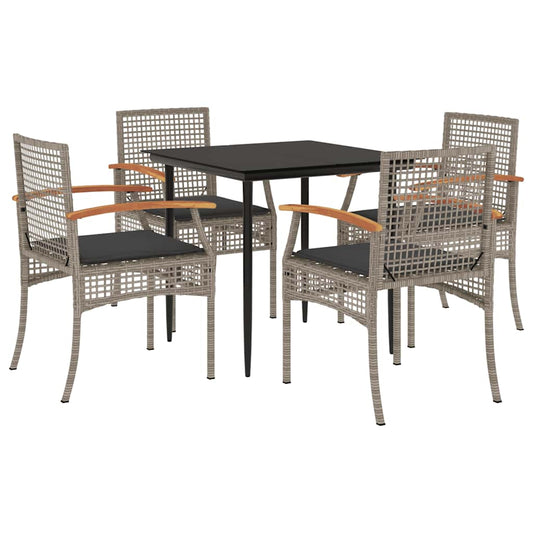 vidaXL 5 Piece Garden Dining Set with Cushions Grey Poly Rattan 2