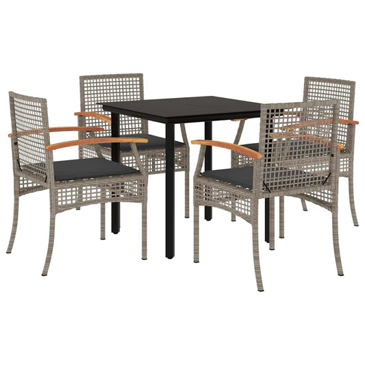 vidaXL 5 Piece Garden Dining Set with Cushions Grey Poly Rattan 2