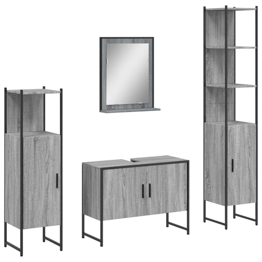 4 Piece Bathroom Cabinet Set Engineered Wood Grey sonoma