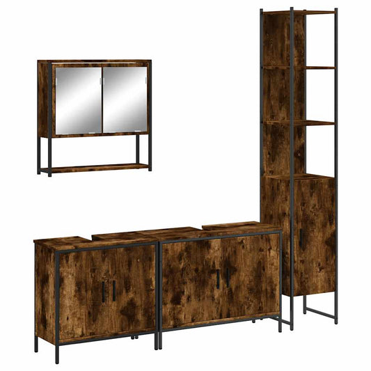 vidaXL 4 Piece Bathroom Furniture Set Smoked Oak Engineered Wood 2