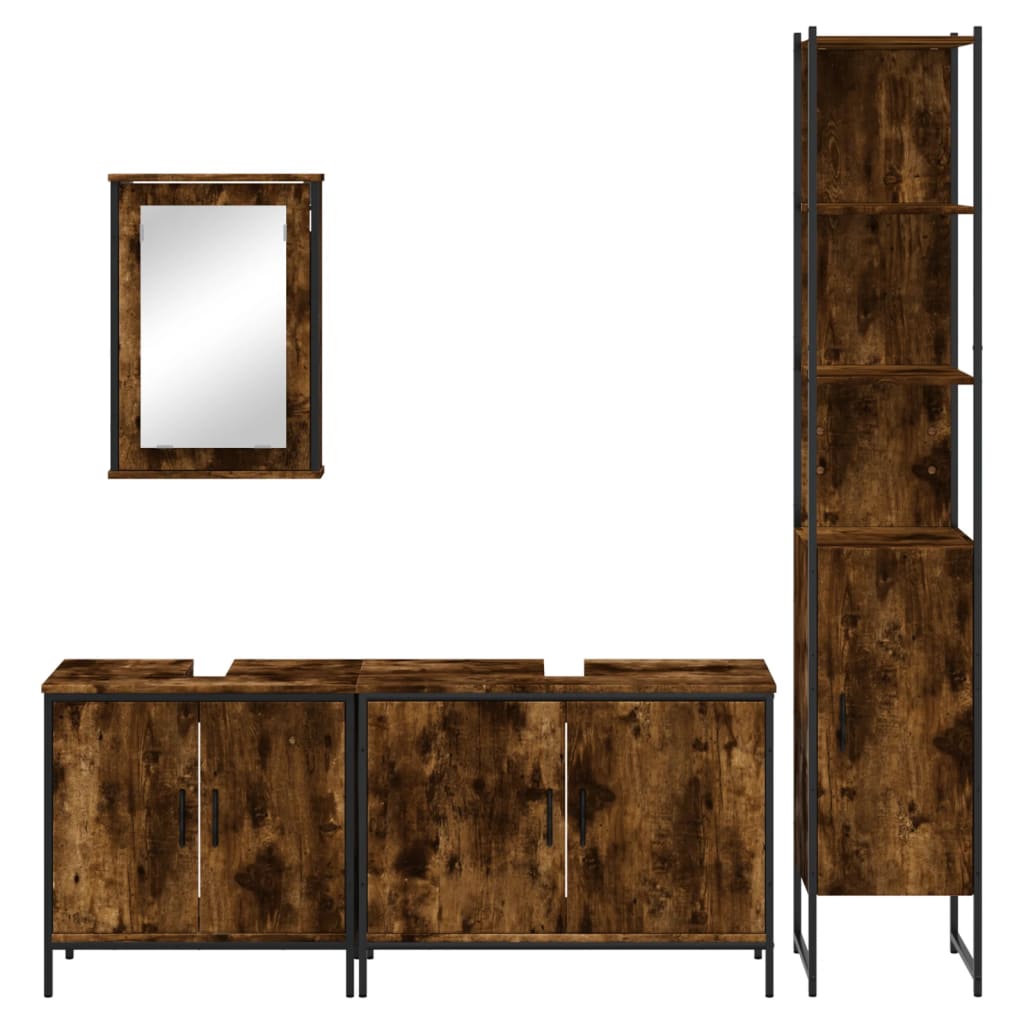 vidaXL 4 Piece Bathroom Furniture Set Smoked Oak Engineered Wood 6