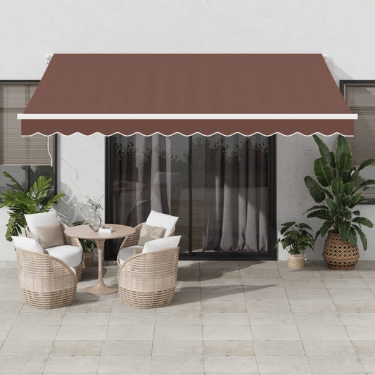 Manual Awning 4 x 3.5 m 100% Polyester with White Frame Drop 350 cm Width 400 cm Brown