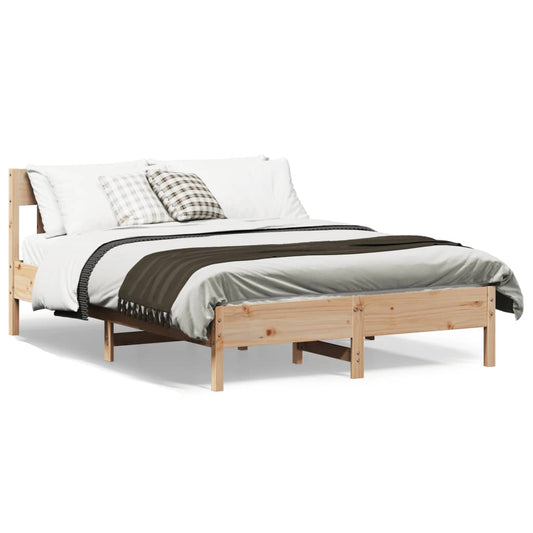 Bed Frame without Mattress Solid Wood Pine Length 200 cm Natural 140 cm