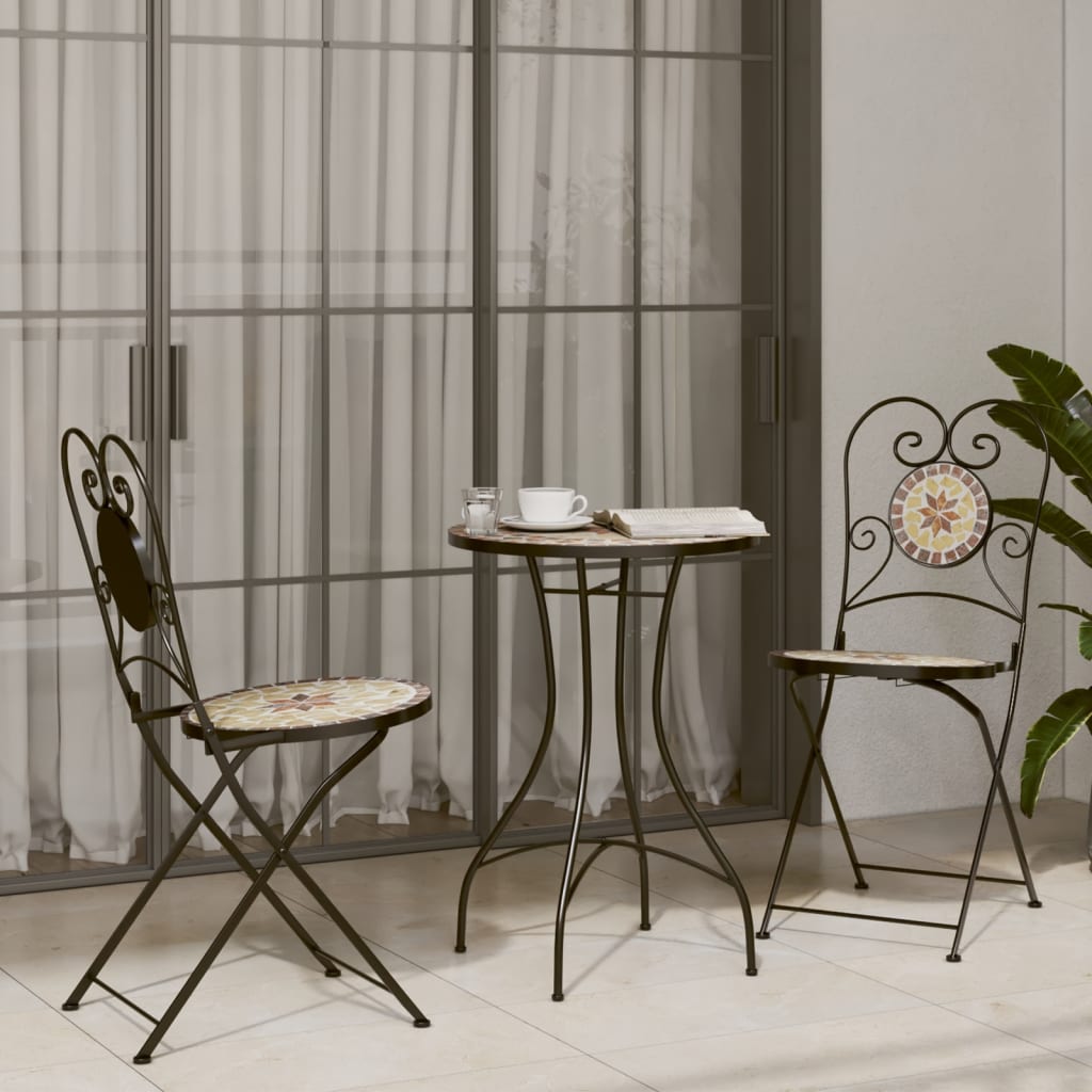 3 Piece Bistro Set Ceramic Tile Terracotta and white Round table