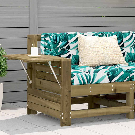 Garden Armrest Sofa with Cushion Solid Wood Pine Brown/green leaf Corner sofa with side table