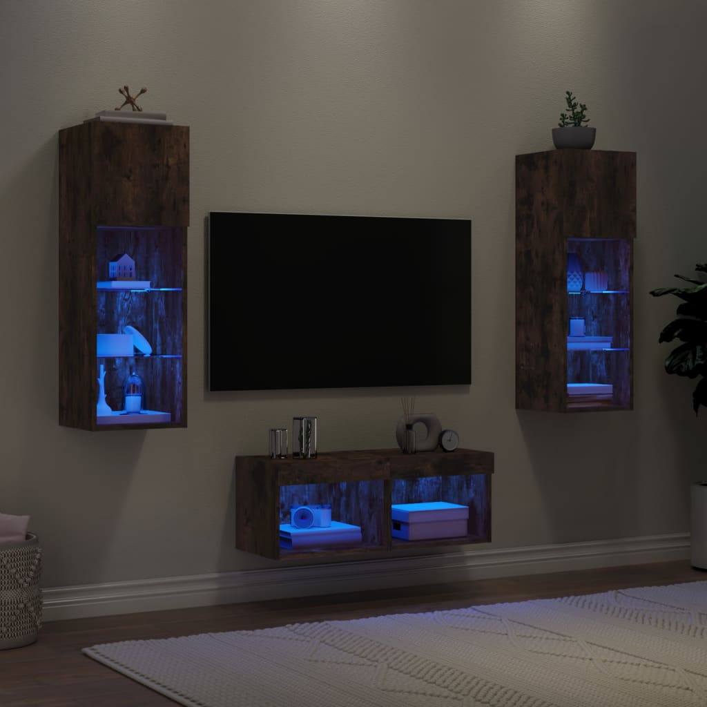 vidaXL 4 Piece TV Wall Cabinets with LED Lights