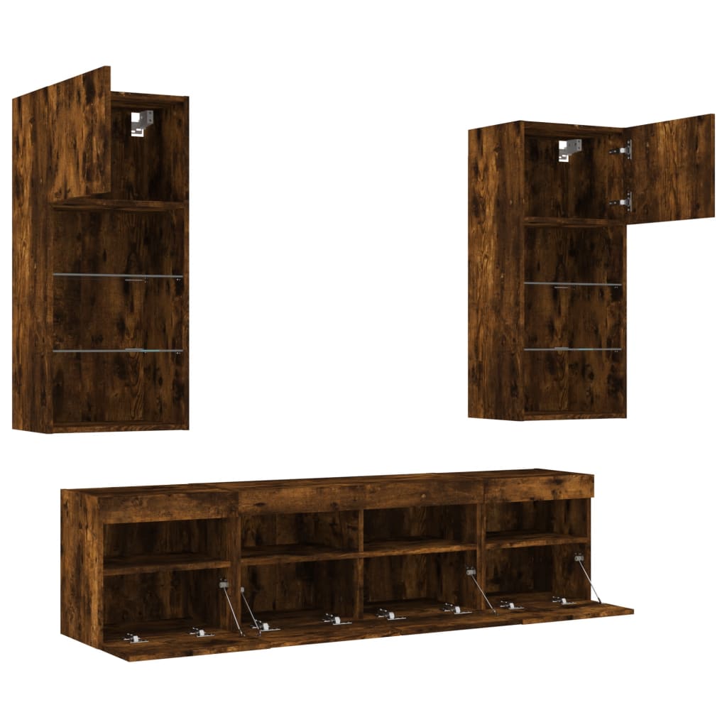 vidaXL 5 Piece TV Wall Units with LED Smoked Oak Engineered Wood 6