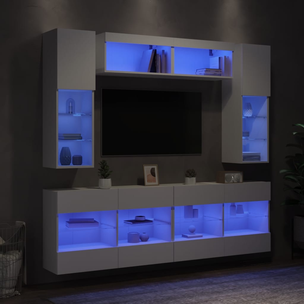 vidaXL 6 Piece TV Wall Cabinet Set with LED Lights